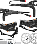 DYISLAND E-Bike hydraulic disc brake set, front and rear, black calipers with 180mm rotors and mounting hardware