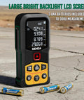Pro Grade Laser Distance Meter With 197 Ft Range And LCD Backlit Display, One Sixteenth Inch Precision, DIY Friendly, Multi Unit Modes In Feet Inches Meters, 20 Data Storage, Pythagorean Distance Area And Volume, with LCD and 3 AAA batteries