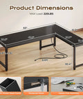 63 Inch L Shaped Desk With Power Outlets And USB C Port, Reversible Corner Computer Desk dimensions and features.