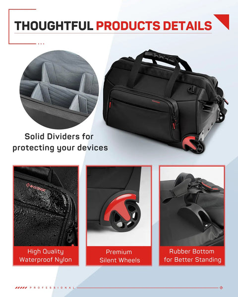 35L Rolling Camera Bag With Side Access And Wheels Two In One Travel DSLR Backpack For Men And Women highlighted features