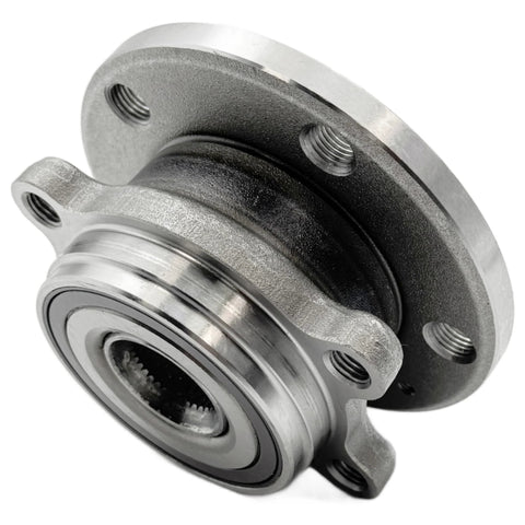 Side view of Audi Front Wheel Bearing Hub Assembly Replacement For A3 Q3 TT Quattro And VW Jetta Beetle Passat Golf GTI CC Eos Rabbit Golf R R32 Front Wheel Hub Bearing Unit With OEM Fit And Smooth Quiet Operation