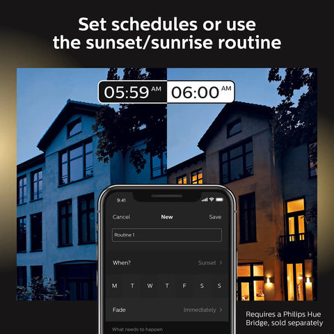 Phone app scheduling for Lily Outdoor Smart Spotlight Base Kit Three Pack With White And Color Ambiance LED Walkway Lights.