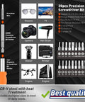 258 Piece Ultimate Screwdriver Bit Set With Chrome Vanadium Bits Security Bits Nut Drivers Extensions And Bit Holder Includes Case For Home DIY And Professional Use, showcasing precision bits and diverse applications like glasses and cameras.