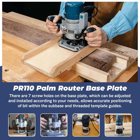Top Tier Palm Router Subbase Base Plate Secured With Heavy Duty Screws For Bosch And DeWalt Users featuring adjustable screw holes for precision.