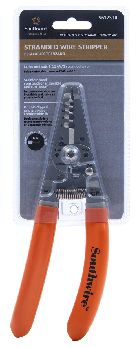 Premium Wire Stripper For 6 To 12 AWG Stranded Cable with clean cuts in packaging, stainless steel blades