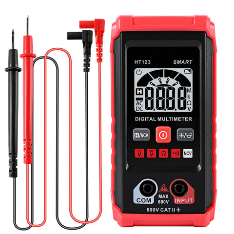 Digital Multimeter With Auto Ranging And NCV Non Contact Voltage Tester with probes, black and red casing