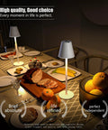 LED Cordless Table Lamp With 4000mAh Rechargeable Battery Three Brightness Levels Metal Shell on dinner table