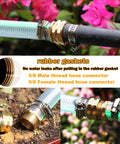 Garden Hose Repair Kit With Brass Barbed Fittings And Clamps For Quick Fixes DIY Friendly Includes Two Male And Two Female Ends Five Eighth Inch Barb Size Stainless Clamps And Extra Washers For Easy Install And Leak Free Connection shown in use connecting hoses with flower background.