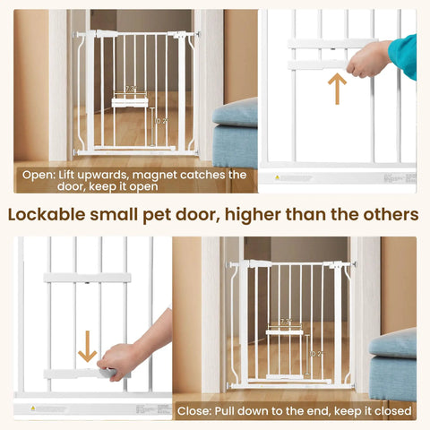 Demonstration of the Walk Through Safety Gate For Doorways And Stairs With Auto Close And Hold Open, Pressure Mount No Screws Needed