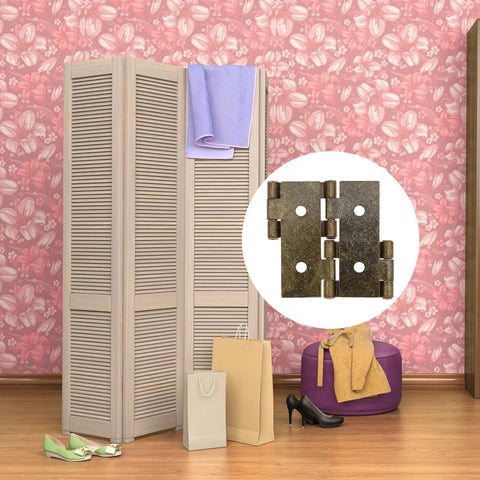 Iron Door Hinges Set For Cabinets And Glass Doors Retro Style Screen Hinges, close-up with pink floral background.