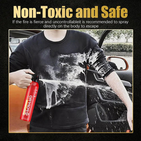 Person using 4 In 1 Small Fire Extinguisher For Home, Garage, Kitchen And Car, Multi Purpose For Electric, Textile And Grease Fires, Water Based Non Toxic Formula, Easy To Clean, Wall Mount Included, 4 Pack on their clothing