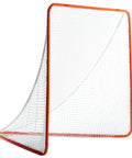 Official 6x6 Lacrosse Goal With Quikset Net Attachment For Quick Setup Regulation Size Practice Target For Adults And Youth Sturdy Steel Frame Durable Net Perfect For Backyard Drills And Team Training shown from the side, red steel frame with white net