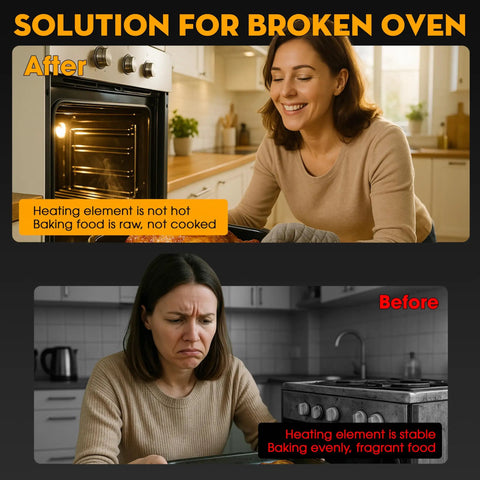 Oven Bake Element Replacement For GE Hotpoint Kenmore Ranges WB44K10005 WB44K10001 Replaces CH44K10005 illustration with before and after images
