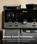 Close-up of Home Barista Luxe Café Mini Espresso Machine controls with built-in burr grinder and drip coffee function.