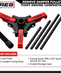 Harmonic Balancer Puller Kit For Cars And Trucks With Adjustable 3-Jaw Design Fits Most Late Model Automobiles Remove Damper Pulleys In Tight Engine Compartments Without Radiator Removal, includes puller, rods, and screw
