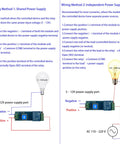 Comparison diagram of wiring methods for Bluetooth Proximity Switch Module 5-12V For E-Bike, Door Lock, And Home Automation.