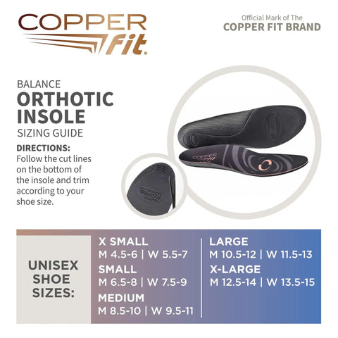 Balance Copper Infused Orthotic Insole Podiatrist Designed Low Profile For All Shoes Sizing Guide Unisex Shoe Sizes