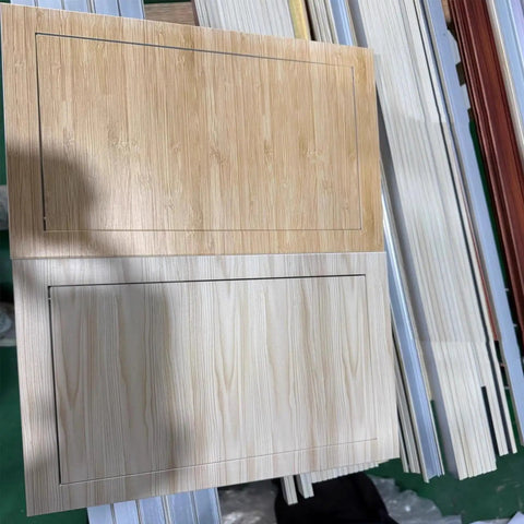 No Sweat Flush Drywall Access Panel With Magnetic Press Latch Attic Inspection Hatch showing wood-textured panels in light and dark finishes.