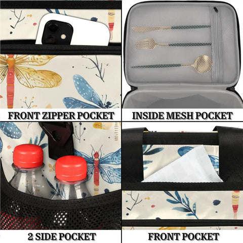 Insulated Picnic Backpack With Detachable Lunch Bag, Large Capacity Portable Tote showing pockets for organization.