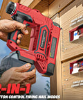 Straight Shooter Cordless Brad Nailer And Staple Gun Pack includes two thousand nails for fast carpentry, handheld use, and nail firing details.