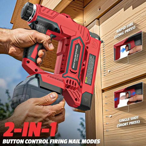 Straight Shooter Cordless Brad Nailer And Staple Gun Pack includes two thousand nails for fast carpentry, handheld use, and nail firing details.