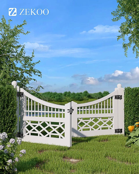 White vinyl fence gate with self closing gate hinges for stainless steel 304 rust proof construction, ideal for wood gates.