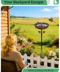 Metal Bird Bath With Solar Fountain, 13 Inch Bowl And 6.3 Inch Solar Pump, Battery And LED Lights in garden setting with bird