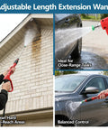 Beefy Pressure Washer Gun And Hose Kit For 25Ft High Pressure Cleaning Spray Gun With Wand Extension 5 Nozzles M22 14mm Fittings 3600 PSI Durable Quick Connect Hose in use on various surfaces.