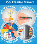 USA Map With Reusable Stickers Wall Chart For Kids, 100 Plus Jelly Stickers showing easy to peel and stick features on map or surfaces