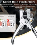 Three Sixteenth Inch Grommet Tool Kit Eyelet Pliers Set with Hole Punch, silver pliers with direction guide.