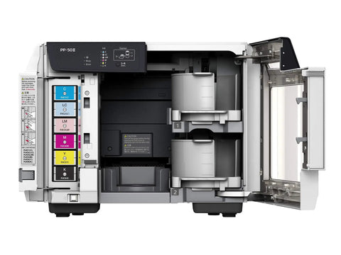 Top Choice Disc Publisher And Printer For Cd Dvd Blu Ray Holds Fifty Disks For No Sweat Duplication showing ink tanks and open compartment.