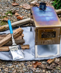 Heavy Duty Wood Stove Ash Shovel With 14.6 Inch Rust Resistant Blade, Blue Handle, Stainless Steel Scoop And Hanging Hook For Fire Pit BBQ Campfire Cleanup, Easy Pile And Sift Ashes Safely next to wood stove