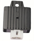 All In One Ignition Coil CDI Box With Voltage Regulator Rectifier Relay Starter Solenoid Spark Plug And Ignition Switch Key Set For 50cc To 125cc Chinese ATVs Dirt Bikes And Go Karts, showing a black voltage regulator with connector.