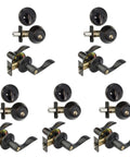 Heritage Front Door Entry Lever Lockset And Single Cylinder Deadbolt Combo Set In Aged Oil Rubbed Finish Five Pack All Keyed Alike