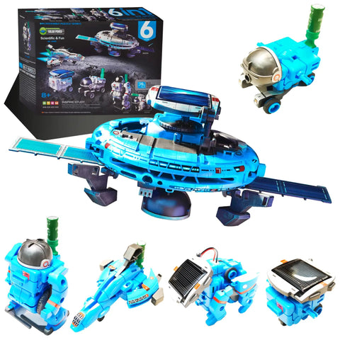 Solar Robot Kit For Kids Six In One Science Toys With 120 Pcs Building Experiments For Ages 8 To 12 Boys And Girls Hands On Solar Powered Education Gift For Curious Minds showing different robot models and box