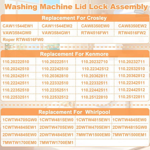 Washer Lid Lock Replacement For Front Load Washers No Fuss Easy Install Durable Replacement Part For MVWC465HW0 MVWC465HW1 MVWC465HW2 MVWC555DW1 MVWC565FW0 MVWC565FW1 MVWC565FW2 MVWX655DW1 MVWX655DW2 MVWX700AG0 compatibility chart