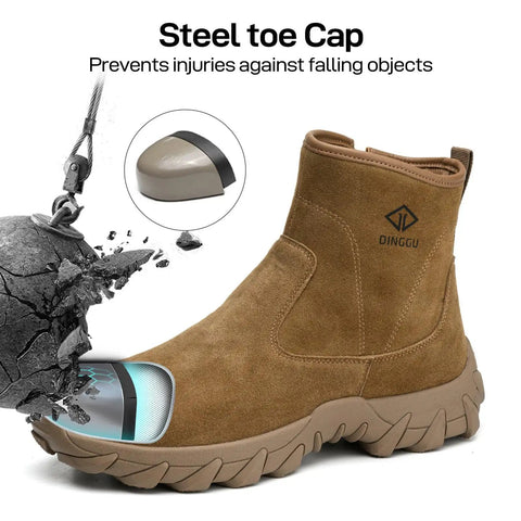 Mens Steel Toe Welding Boots Leather Work Boots Comfortable Slip Resistant Safety Shoes for Construction Brown