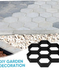 Hexagon Concrete Paver Mold For DIY Garden Paths And Patios 11.4 By 11 By 1.7 Inch Reusable Plastic Floor Tile Mold Durable For Outdoor Walkways And Patio Projects shown with finished hexagon pavers