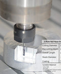 Close-up of a Five-Piece Ball Nose Router Bit Set With One Eighth Inch Cutting Diameter One Half Inch Cutting Length in use on metal