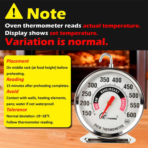 Pro Oven Thermometer With Extra Large 2.4 Inch Dial, Accurate 150 To 600 F Temperature Gauge with instruction notes