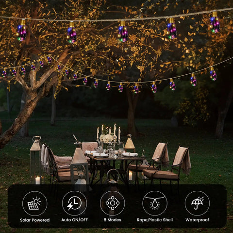 Vintage Hemp Rope Solar String Lights With 20 Shatterproof Bulbs 8 Modes And Memory Function Sun Powered Waterproof Outdoor Lighting