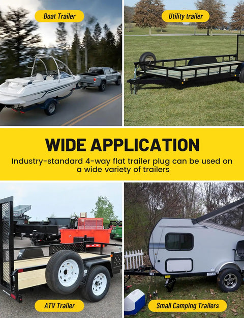 Boat, utility, ATV, and small camping trailers using 4 Pin 5 Wire Trailer Wiring Harness Kit Easy Install 30 Ft 18AWG