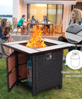 30 Inch Wicker Patio Fire Pit Table With Fire Glass for Outdoor Parties and Gatherings in Garden Backyard Porch Hangout Ready 50000 BTU Rust Resistant Steel Frame Included