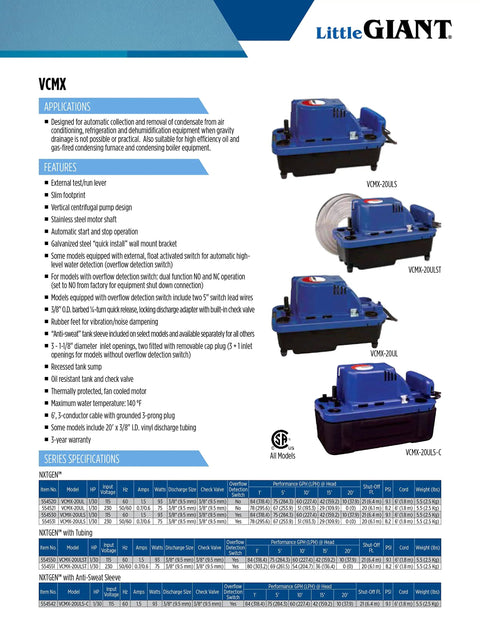 High Efficiency Condensate Removal Pump For HVAC And Dehumidifiers 84 GPH 115 Volt One Thirtieth Horsepower With Six Foot Power Cord