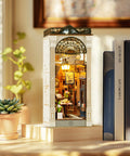 DIY Book Nook Kit European Arcade Street Scene With LED Lighting 3D Wooden Puzzle Miniature House on bookshelf
