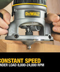 Fixed And Plunge Base Router Kit With Soft Start And Electronic Variable Speed, 12 Amp Motor demonstrating constant speed on wood