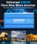 2000 Watt Pure Sine Wave Power Inverter For Home RV Off Grid Solar Systems With Dual AC Outlets USB Port LCD Display