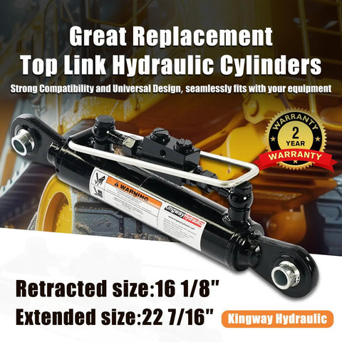 Kingway Cat 1 Hydraulic Top Link Cylinder With 7800 Lbs Push Force For Tractor Three Point Hitch, 16 1/8" retracted size.