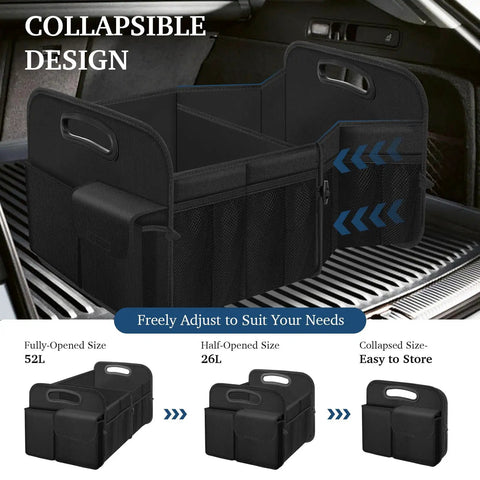 Collapsible Trunk Organizer With Big Capacity Waterproof Car Organizer For SUV Jeep Or Sedan shown in expanded position