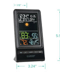 Front view of the Digital Multi Color Wireless Weather Forecast Station With Indoor Outdoor Sensor Real Time Temperature Humidity Readouts Color Display Forecast Icons And Alerts For Weather Nerds And Easy Home Weather Monitoring showing color display with weather data.